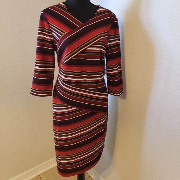 Indication Dresses & Skirts - Burgundy/Brown/Cream colored Asymmetrical Dress
